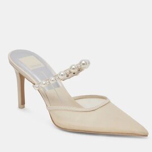 Dolce Vita Cream Pearl-Embellished Pointed Toe Heels